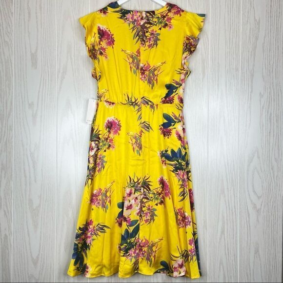 Julia Jordan Flutter Sleeve Tie Front Midi Dress Yellow Floral Size 6 - Picture 3 of 9